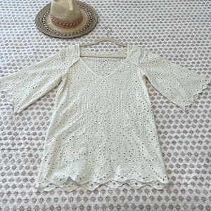 Maaji Ivory Cream Eyelet Crotchet Boho Embroidered Swim Cover Up Dress Small